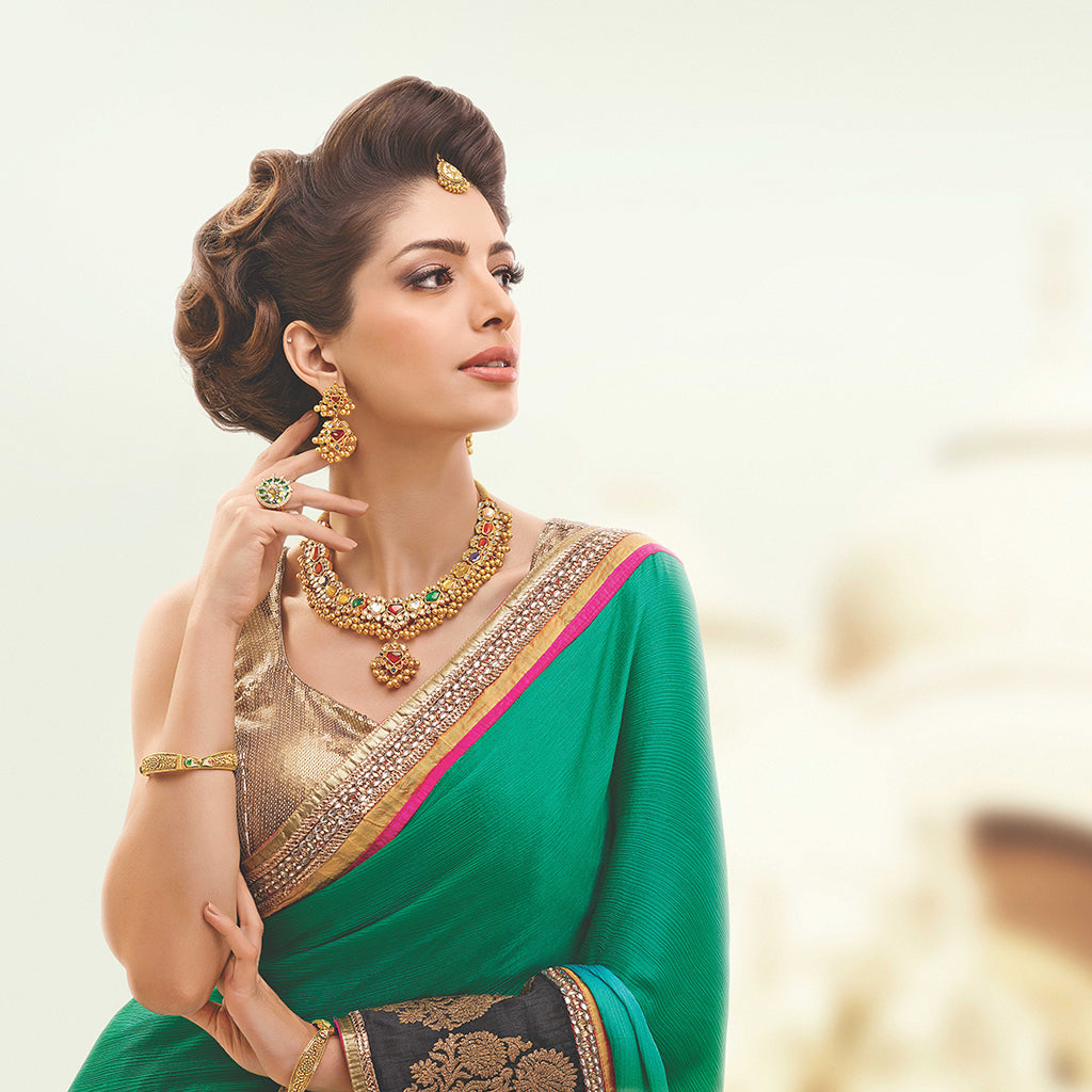 A Woman Wear Sari and her Jewelry