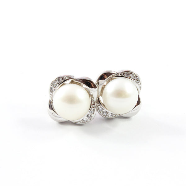 White Freshwater Cultured Pearl Stud Earrings with Sterling Silver 9.5-10.0mm