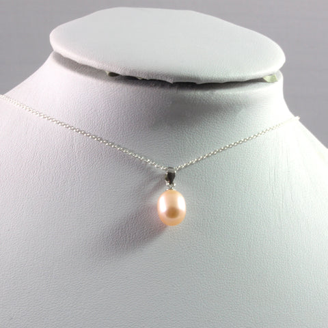 Orange Freshwater Cultured Pearl Pendant with Sterling Silver 925 8.5-9.0mm