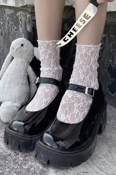 Black/White Lolita Lace Socks, Lace Trim Socks, Frilly Socks, Breathable Thin Socks