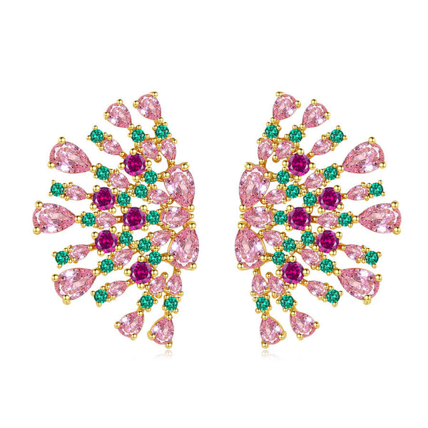 Multicolour Big Cubic Zirconia Studs, Party Earrings, Elegant Earrings