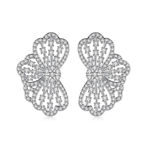 Big Rattan Cubic Zirconia Flower Stud, Bridal Earrings, Party Earrings