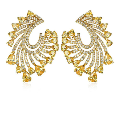 Cubic Zirconia Yellow Gold Plated Earrings, Big Studs, Stunning Earrings