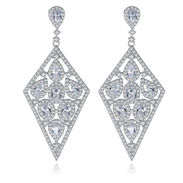 Luxury Cubic Zirconia Wedding Earrings, Bridal Earrings, Bridesmaid Earrings, Geometric Tear Drop Earrings