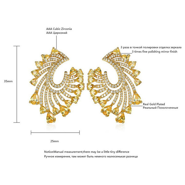 Cubic Zirconia Yellow Gold Plated Earrings, Big Studs, Stunning Earrings