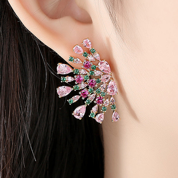 Multicolour Big Cubic Zirconia Studs, Party Earrings, Elegant Earrings