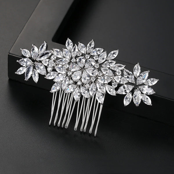 Fancy Flower Cubic Zirconia Wedding Hair Pin, Bridal Hair Pin, Bridesmaid Hair Pin