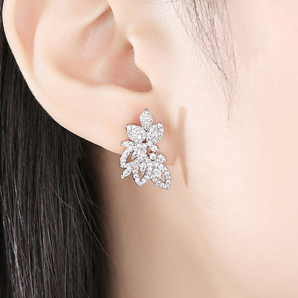 Cubic Zirconia Leaf Studs, Bridal Earrings, Party Earrings