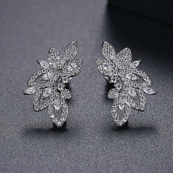Cubic Zirconia Leaf Studs, Bridal Earrings, Party Earrings