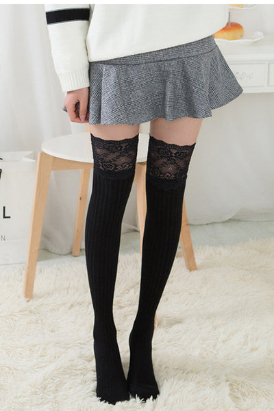 Japanese/Korean Over The Knee Lace High Socks, Her Lace High Socks, Cute Socks