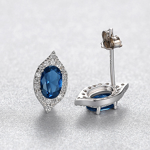 Blue Sapphire Stud Earring with Sterling Silver 925