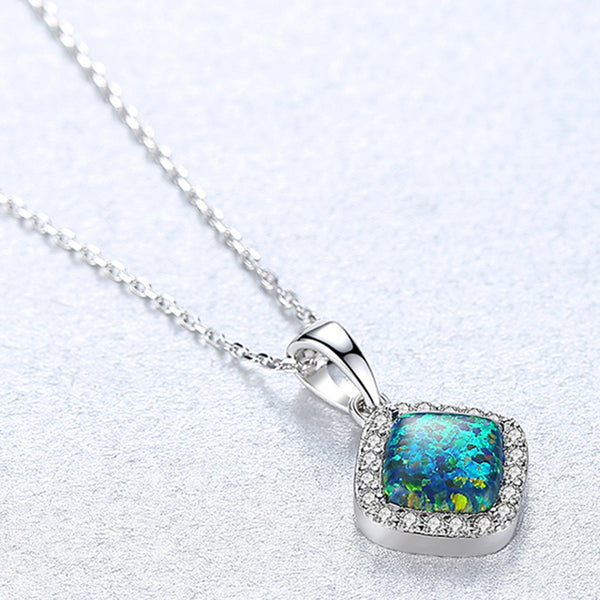 Green Opal Pendant Necklace with Sterling Silver 925