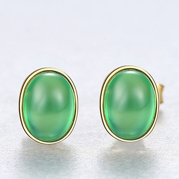 Green Turquoise Oval Gold Plate with Sterling Silver 925