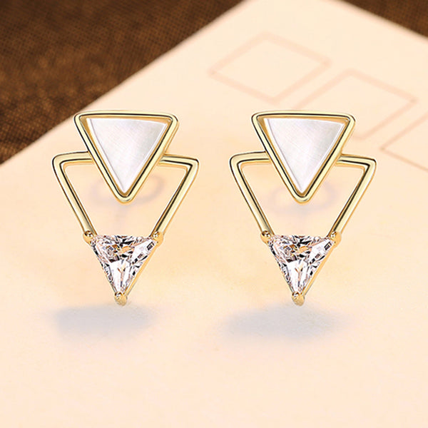 Geometric Cubic Zirconia Sea Shell Stud Earrings with Sterling Silver 925