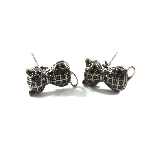 Black Cat Cubic Zirconia Studs Earrings with Sterling Silver 925
