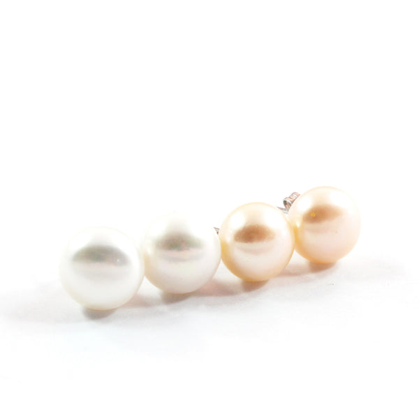 White/Pink/Orange Freshwater Cultured Pearl Stud Earrings with Sterling Silver 2 pairs 10.5-11.0mm