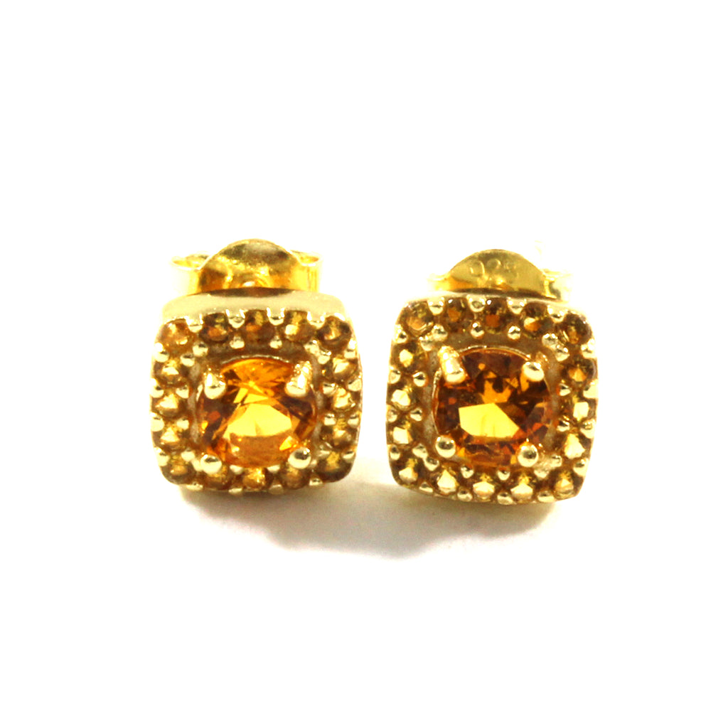 Cubic Zirconia 18K Gold Plated Square Sterling Silver 925 Earrings