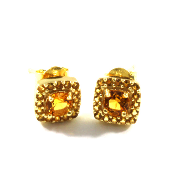 Cubic Zirconia 18K Gold Plated Square Sterling Silver 925 Earrings