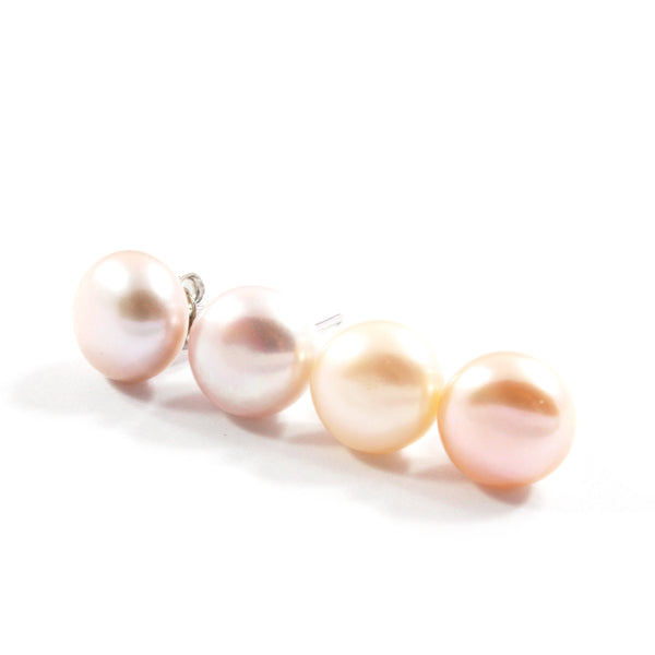 White/Pink/Orange Freshwater Cultured Pearl Stud Earrings with Sterling Silver 2 pairs 10.5-11.0mm