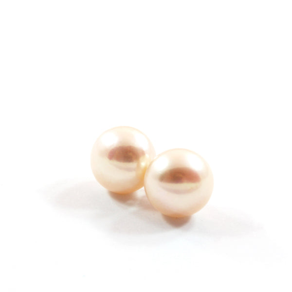 White/Pink/Orange Freshwater Cultured Pearl Stud Earrings with Sterling Silver 1 pair 11.5-12.0mm