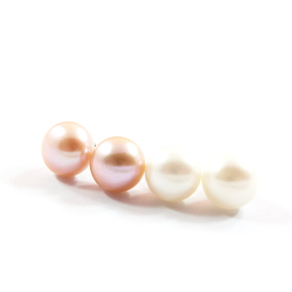 White/Pink/Orange Freshwater Cultured Pearl Stud Earrings with Sterling Silver 2 pairs 11.5-12.0mm
