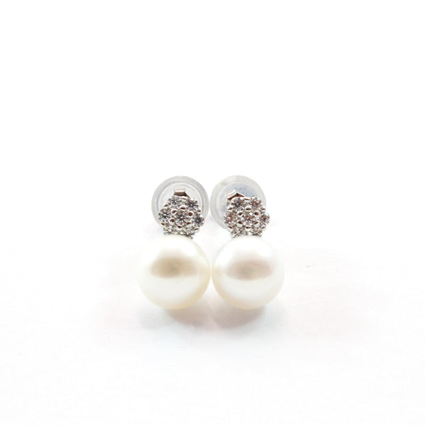 White Freshwater Cultured Pearl Earrings with Sterling Silver 925 7.5-8.0mm