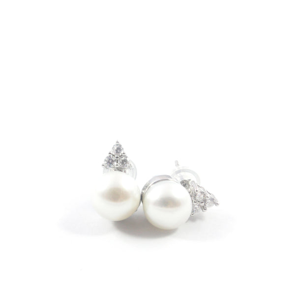 White  Freshwater Cultured Pearl Stud Earrings with Sterling Silver 925 8.0-8.5mm