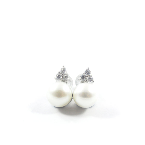 White  Freshwater Cultured Pearl Stud Earrings with Sterling Silver 925 8.0-8.5mm