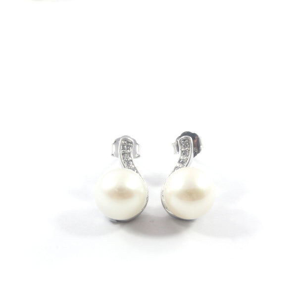 White Freshwater Cultured Pearl Stud Earrings with Sterling Silver 925 8.0-8.5mm