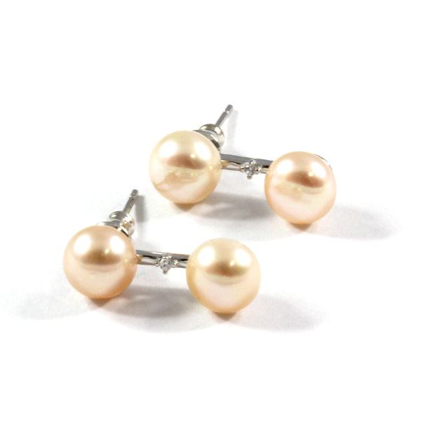Double Pink Freshwater Cultured Pearl Stud Earrings with Sterling Silver 6.5-7.0mm