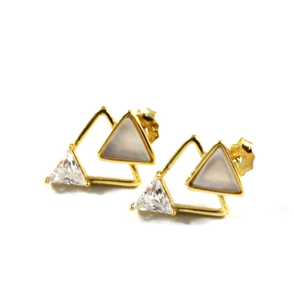 Geometric Cubic Zirconia Sea Shell Stud Earrings with Sterling Silver 925