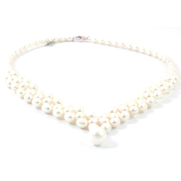 Bridal Freshwater Cultured Pearl Adjustable Necklace with Sterling Silver 925 40cm 6.0 - 6.5mm