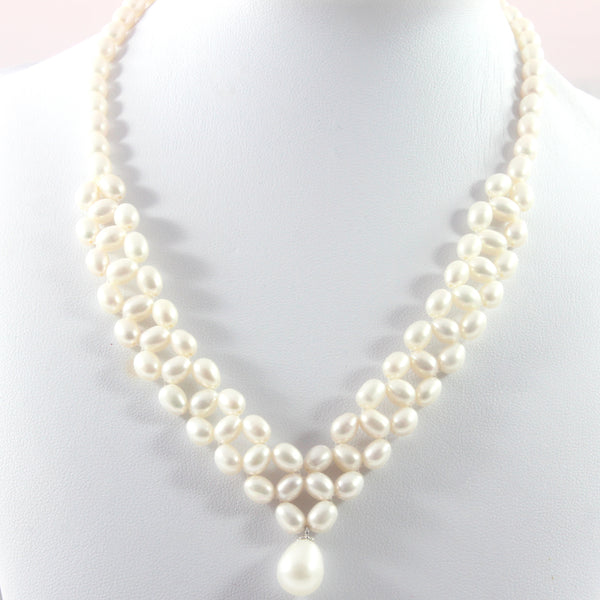 Bridal Freshwater Cultured Pearl Adjustable Necklace with Sterling Silver 925 40cm 6.0 - 6.5mm