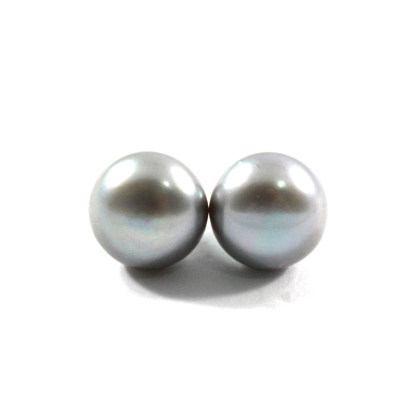 Black and Grey Freshwater Cultured Pearl Stud Earrings with Sterling Silver 10.0-10.50mm