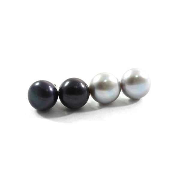 Black and Grey Freshwater Cultured Pearl Stud Earrings with Sterling Silver 10.0-10.50mm