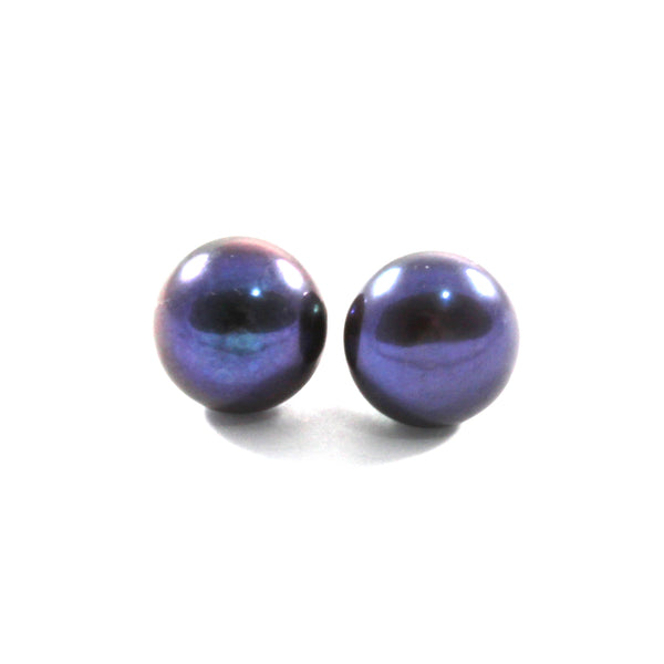 Black and Grey Freshwater Cultured Pearl Stud Earrings with Sterling Silver 1 pair 11-11.5mm