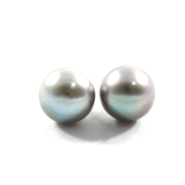 Black and Grey Freshwater Cultured Pearl Stud Earrings with Sterling Silver 1 pair 11-11.5mm