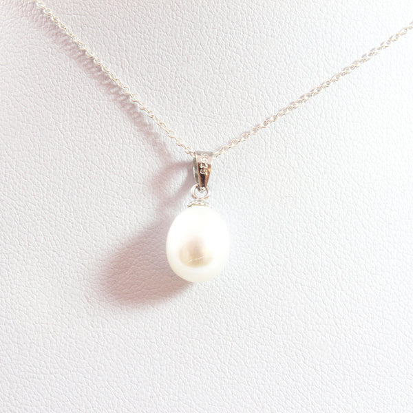 White Freshwater Cultured Pearl Pendant with Sterling Silver 925 8.5-9.0mm