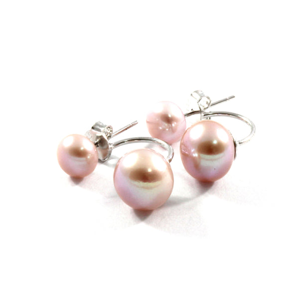 Double Purple Freshwater Cultured Pearl Stud Earrings with Sterling Silver 6.0-9.5mm