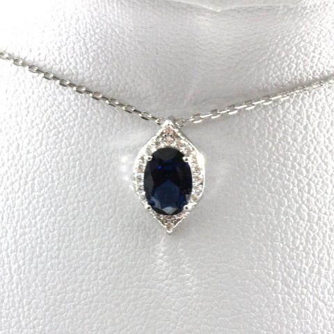 Blue Oval Pendant Necklace with Sterling Silver 925