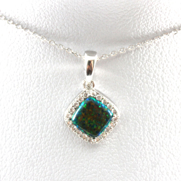 Green Opal Pendant Necklace with Sterling Silver 925
