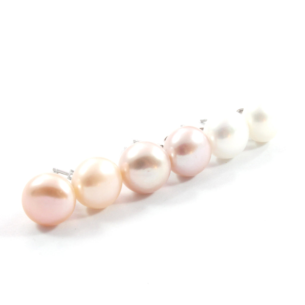 White/Pink/Orange Freshwater Cultured Pearl Stud Earrings with Sterling Silver 3 pairs 10.5-11.0mm