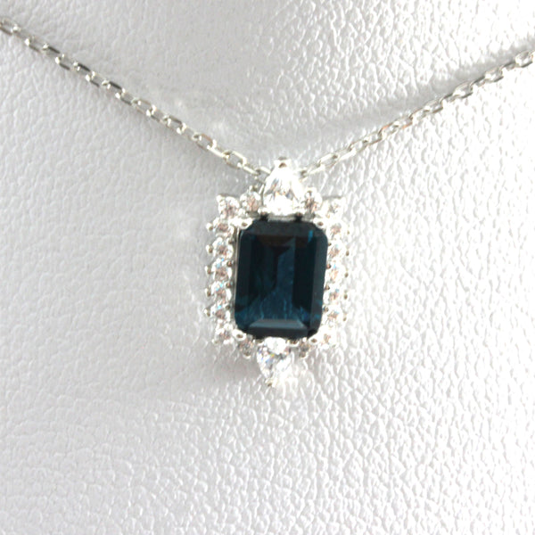 Dark Blue Ruby Pendant Necklace with Sterling Silver 925