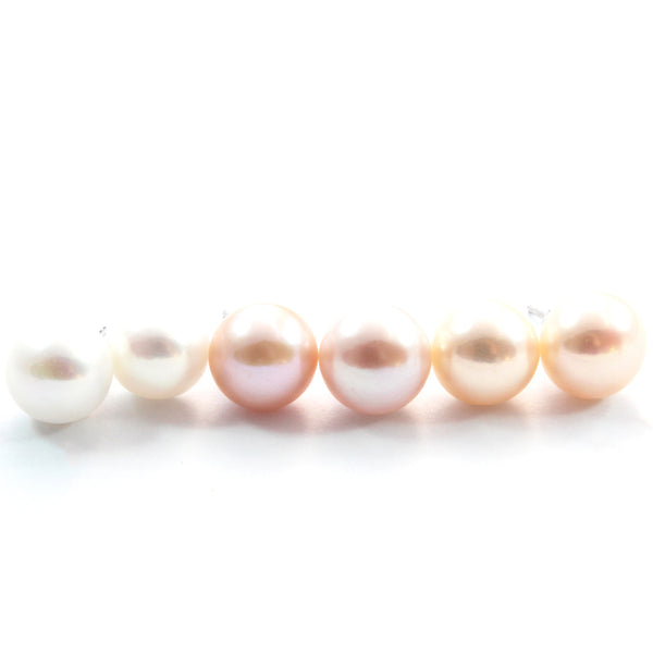 White/Pink/Orange Freshwater Cultured Pearl Stud Earrings Sterling Silver 3 pairs 11.5-12.0mm