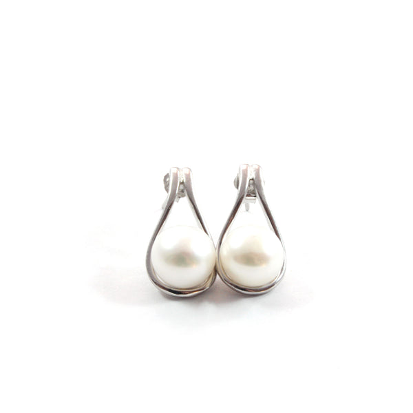 White Freshwater Cultured Pearl Stud Earrings with Sterling Silver 925 8.5-9.0mm