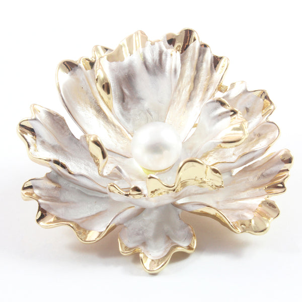 White/Gold/Red/Blue Peony Flower Freshwater Cultured Pearl Brooch 10.5-11.0mm