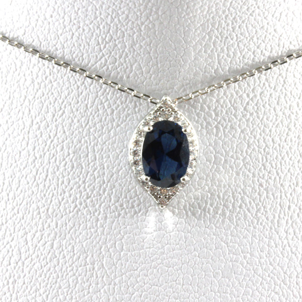Blue Oval Pendant Necklace with Sterling Silver 925
