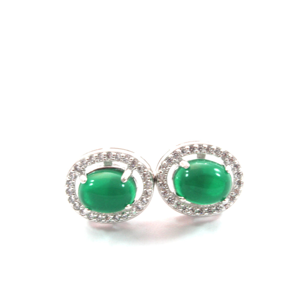 Green/Red Jade Stud Earrings with Sterling Silver 925