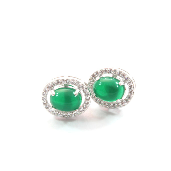 Green/Red Jade Stud Earrings with Sterling Silver 925