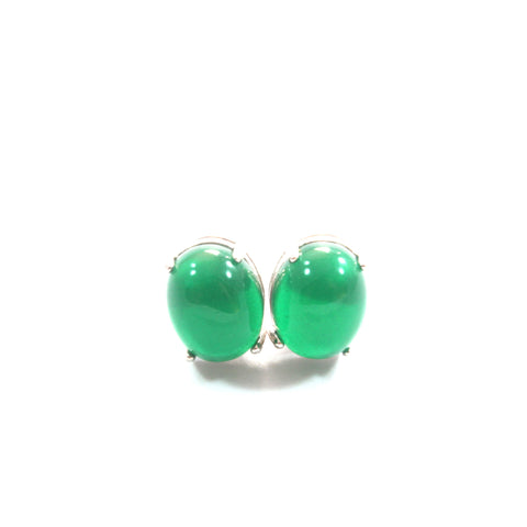 Green Jade Stud Earrings with Sterling Silver 925